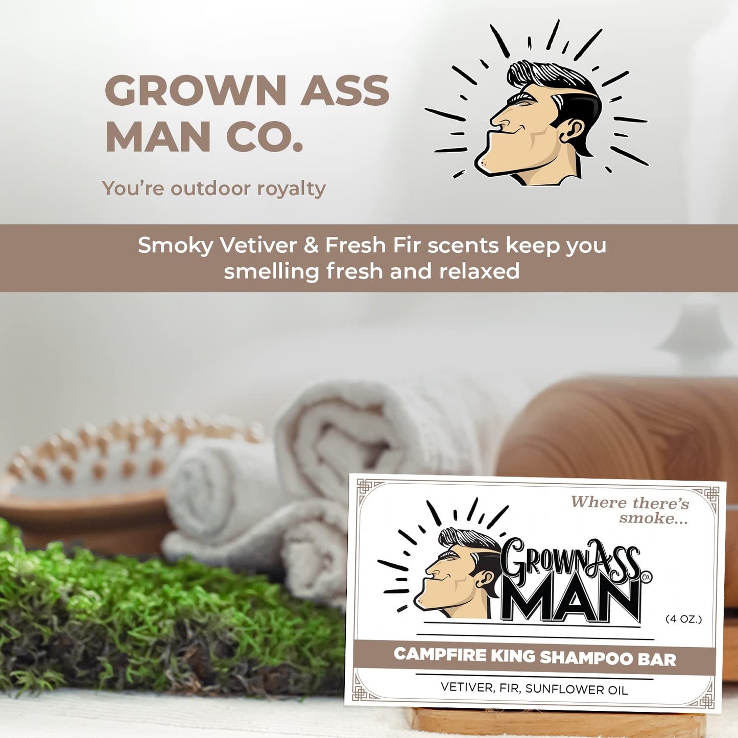 Solid Shampoo Bar Rich Lather 3 in 1: Hair, Beard & Body Wash - Plastic Free & Eco-Friendly, Natural & Organic Clean for All Hair Types, 4oz Bar (Campfire King, 3-Pack)