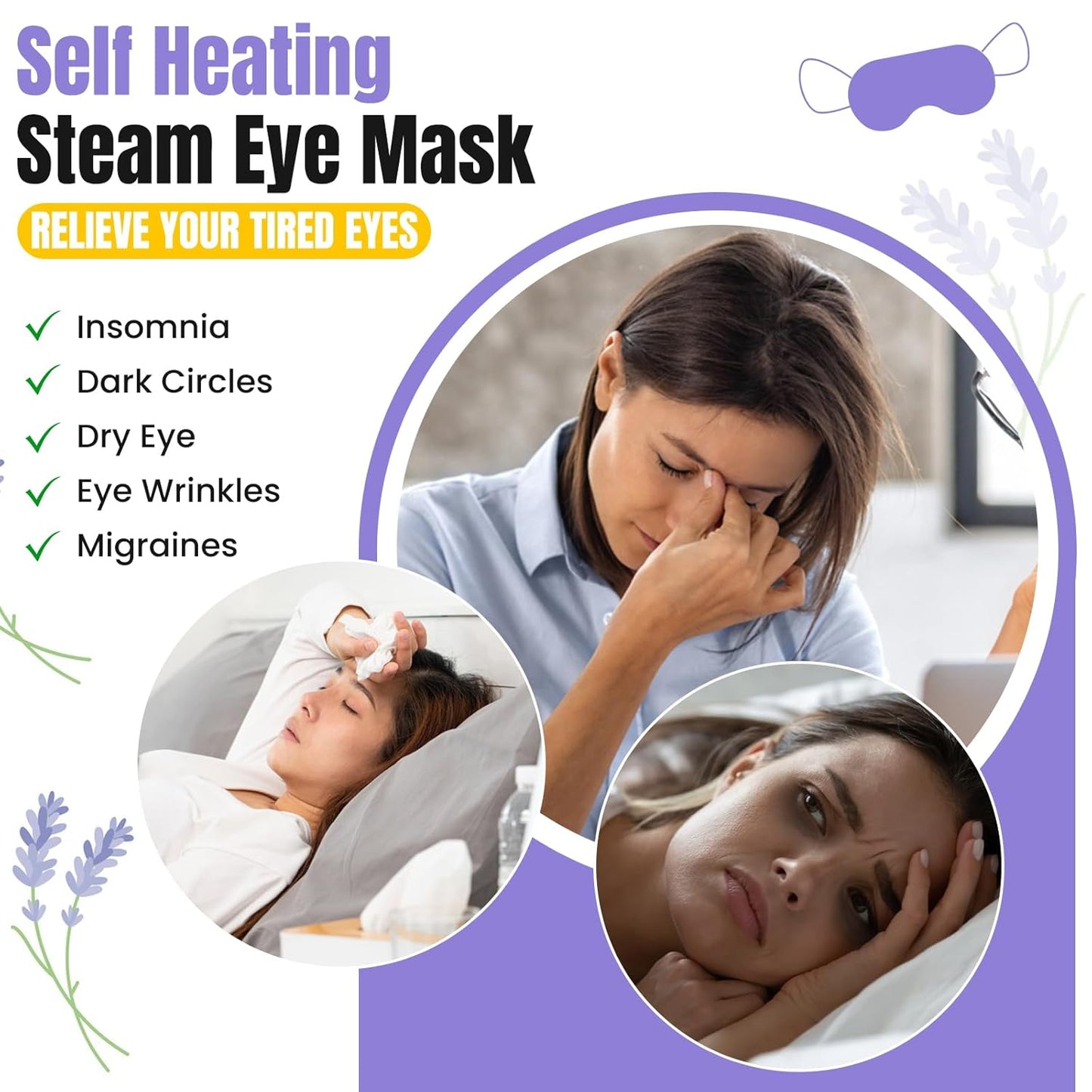 XPCARE 16 Pack Steam Eye Masks for Dry Eyes, Heated Eye Mask Warm Compress for Eyes,Disposable Heated Eye Mask for Dark Circles, Puffy Eyes, Relief Stress Eye Fatigue（Lavender）