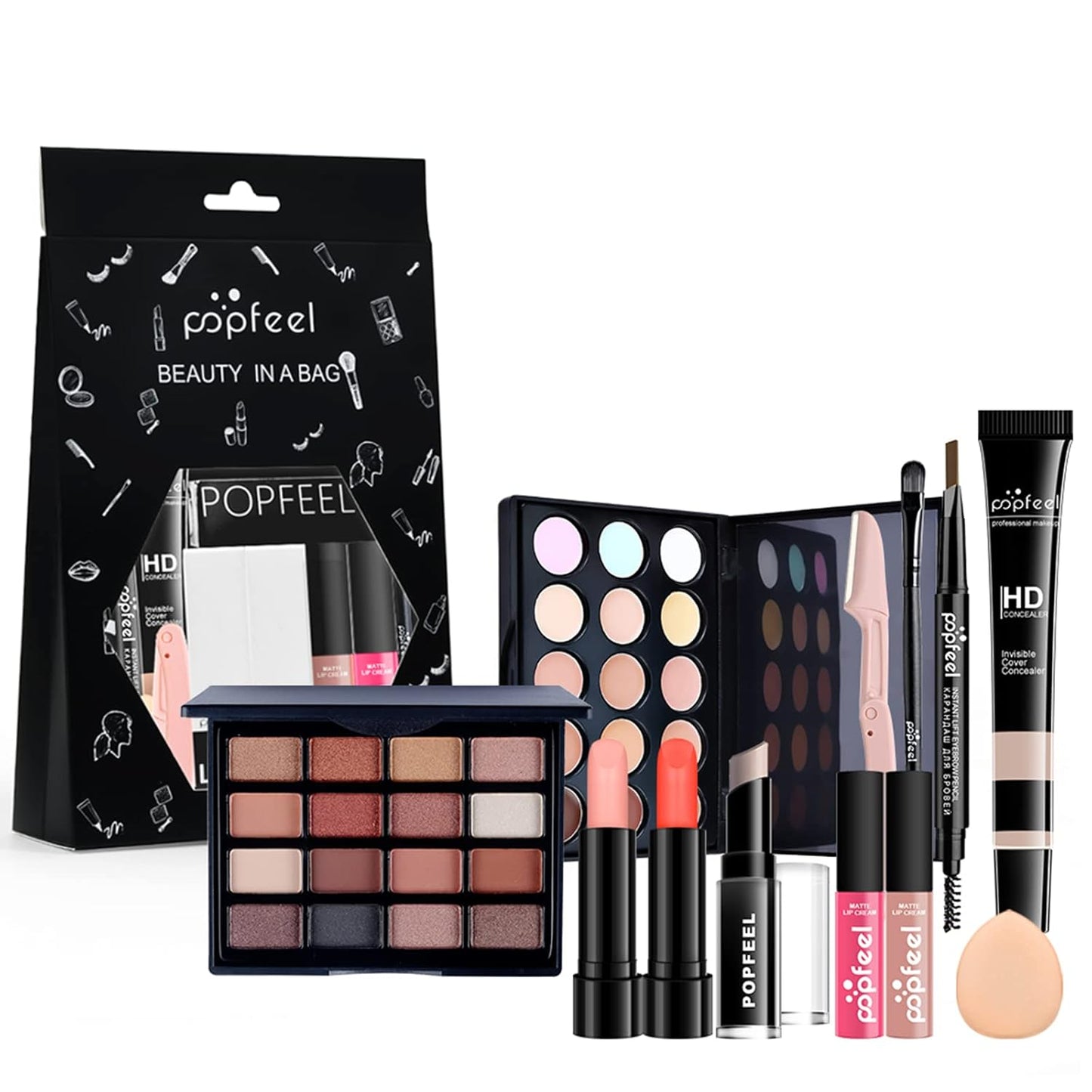 All-in-one Holiday Make up Gift Set | Makeup Kit for Women Full Kit Essential Starter Bundle Include Eyeshadow Palette Lipstick Blush Foundation Concealer Face Powder Mascara Lipgloss Brush