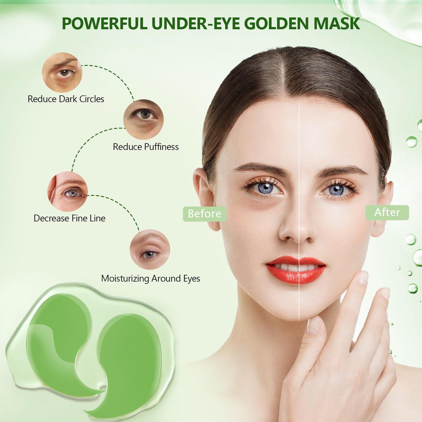 60 Pcs Green Under Eye Patches, 30 Pairs Undereye Mask for Dark Circles Puffy Eyes Treatment, Collagen Gel Pads Hydrating for Eye Bags Puffiness Wrinkle, Women Men Beauty Skin Care Products