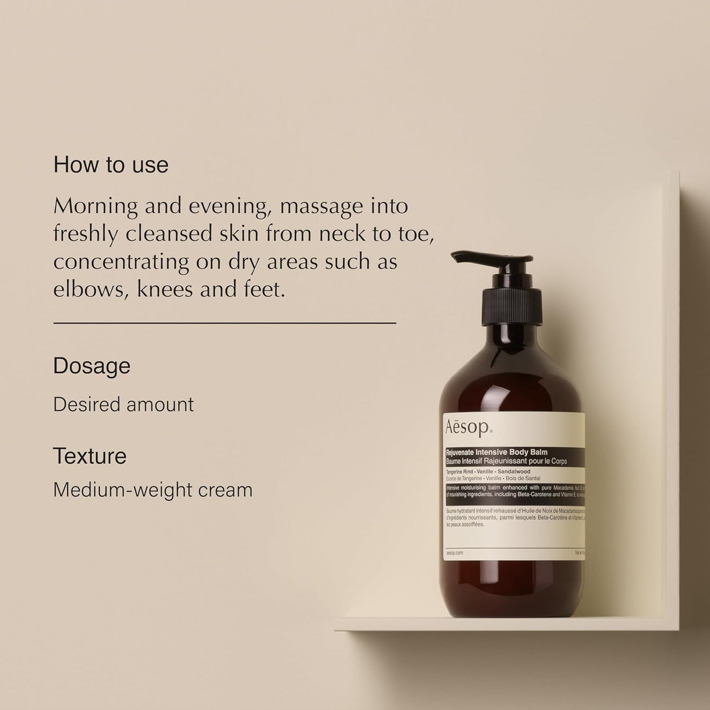 Aesop Rejuvenate Intensive Body Balm | Intensive Moisturising, Nourishing, Hydrating | Enhanced with Macadamia Nut and Sandalwood Oils | 16.9 oz / 500mL