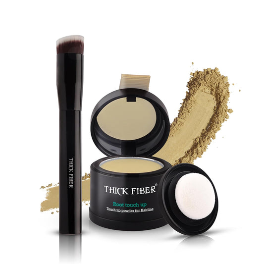 THICK FIBER Root Touch Up Concealer - Hairline Powder for Thinning Hair, Water & Sweat Resistant Hair Loss Cover Up Set with Brush (Light Blonde)