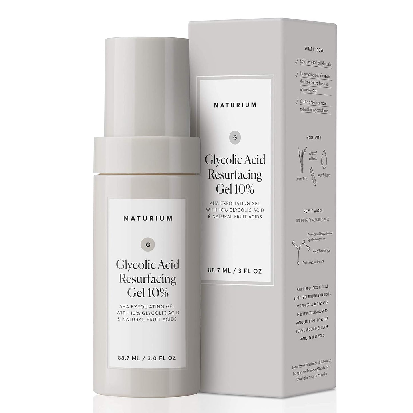 Naturium Glycolic Acid Resurfacing Gel 10%, AHA Exfoliating Gel with Natural Fruit Acids, 3.0 oz