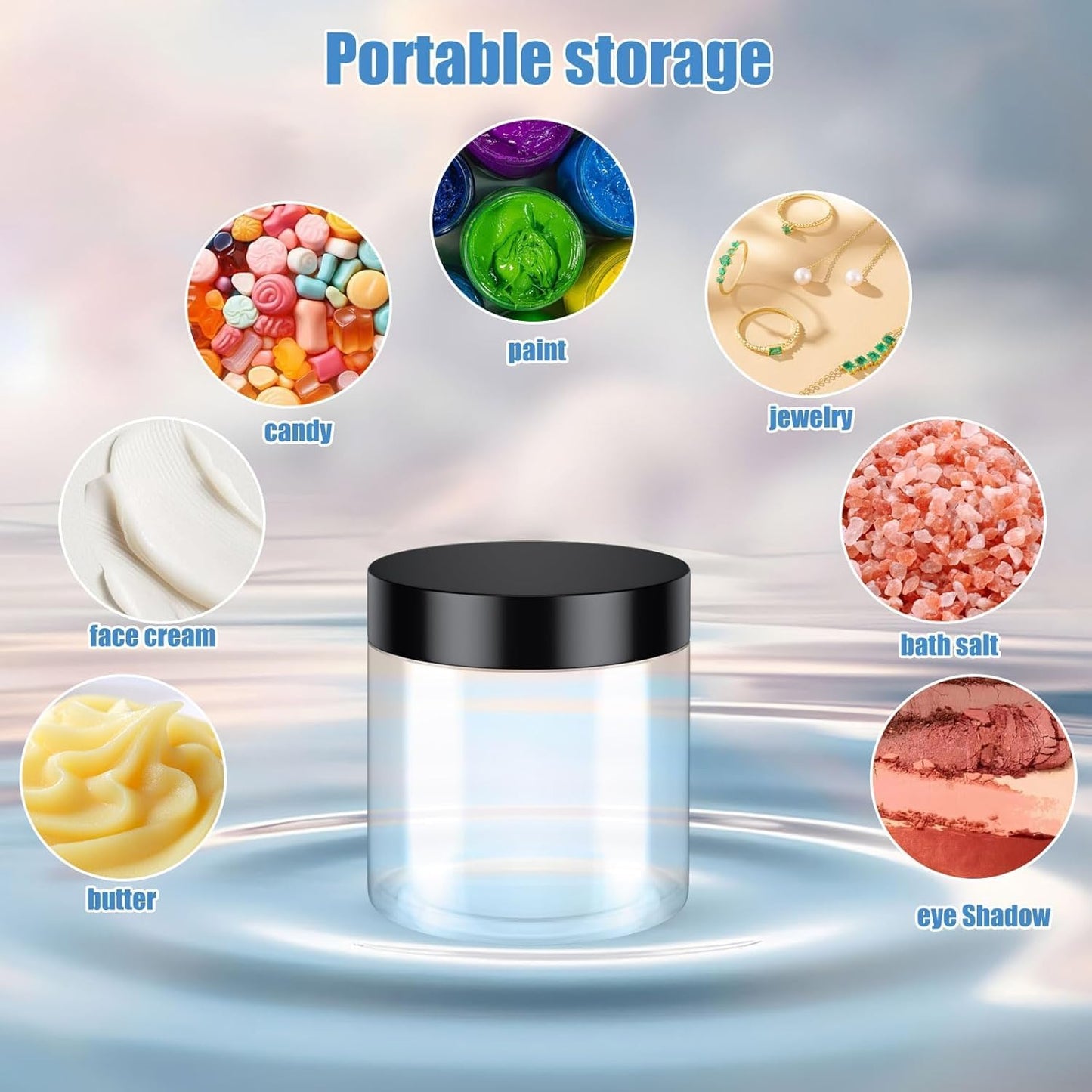 60 Pack 4 Oz Plastic Containers with Lids, OBKJJ Clear Travel Size Leak Proof Makeup Travel Containers BPA Free Cosmetic Slime Jars for Lotion, Cream, Body Butter, Makeup, Ointments (60)