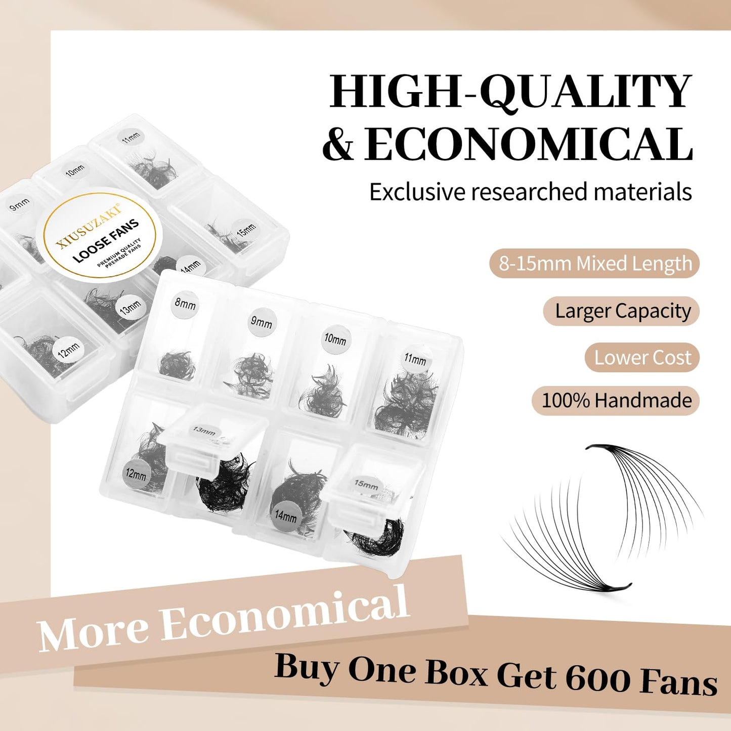 Premade Fans Eyelash Extensions 600 Fans 20D Volume Lash Extensions 0.03 Thickness Eyelash Extension D Curl Premade Lash Fans Mix 8-15mm Fluffy Soft Handmade Loose Fan(600Fans-20D-0.03-D,8-15mm)