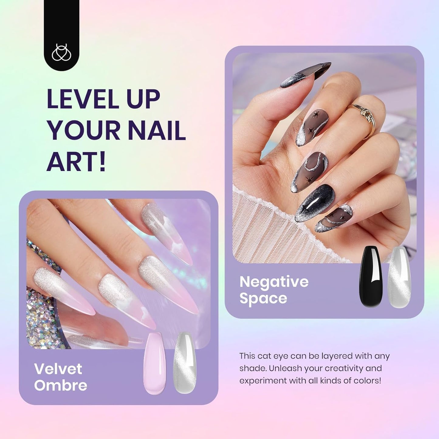 Beetles Silver Cat Eye Gel Nail Polish - Star Cascade Glitter Cat Eye Gel Polish, Wedding Beauty Color with Magnet Soak Off UV Velvet Nail Polish Salon DIY Manicure Gift for Women 15ML