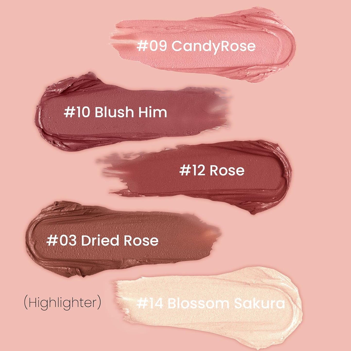 Blush Stick for Cheeks, Cream Blush with Heart-shaped, Blush Face Stick Multi-Use Lip and Cheek Tint, Waterproof Lightweight Easy to Blend Cream Blusher Makeup - Blossom Sakura
