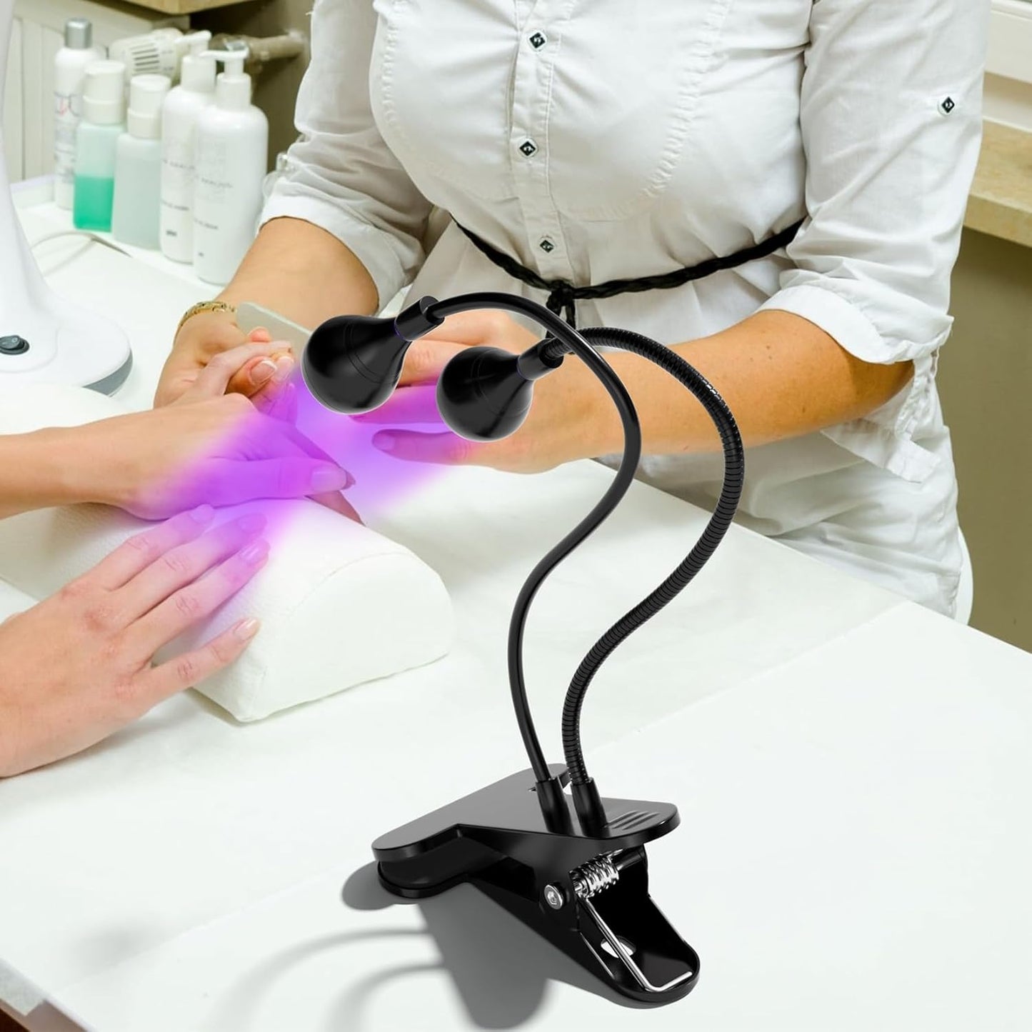 AORAEM LED Nail Lamps 3W Flexible Gooseneck Lamp Quicky Dry Double-Headed Nail Manicure Dryer Gel Polish Curing Light Plug Play Portable Flash Cure Light for Gel Nails Home DIY Professional Nail Tools