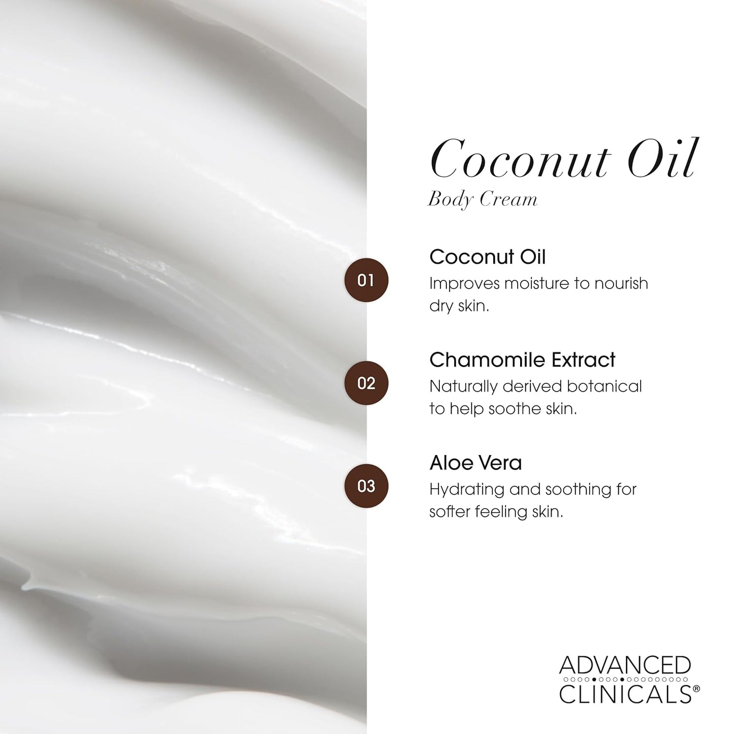 Advanced Clinicals Coconut Oil Body Cream For Women & Men | Hydrating Coconut Lotion For Extremely Dry Skin | Visible Anti Aging Body Butter Skin Care Balm Moisturizer For Hand, Heel, Feet, 16oz, 2PC