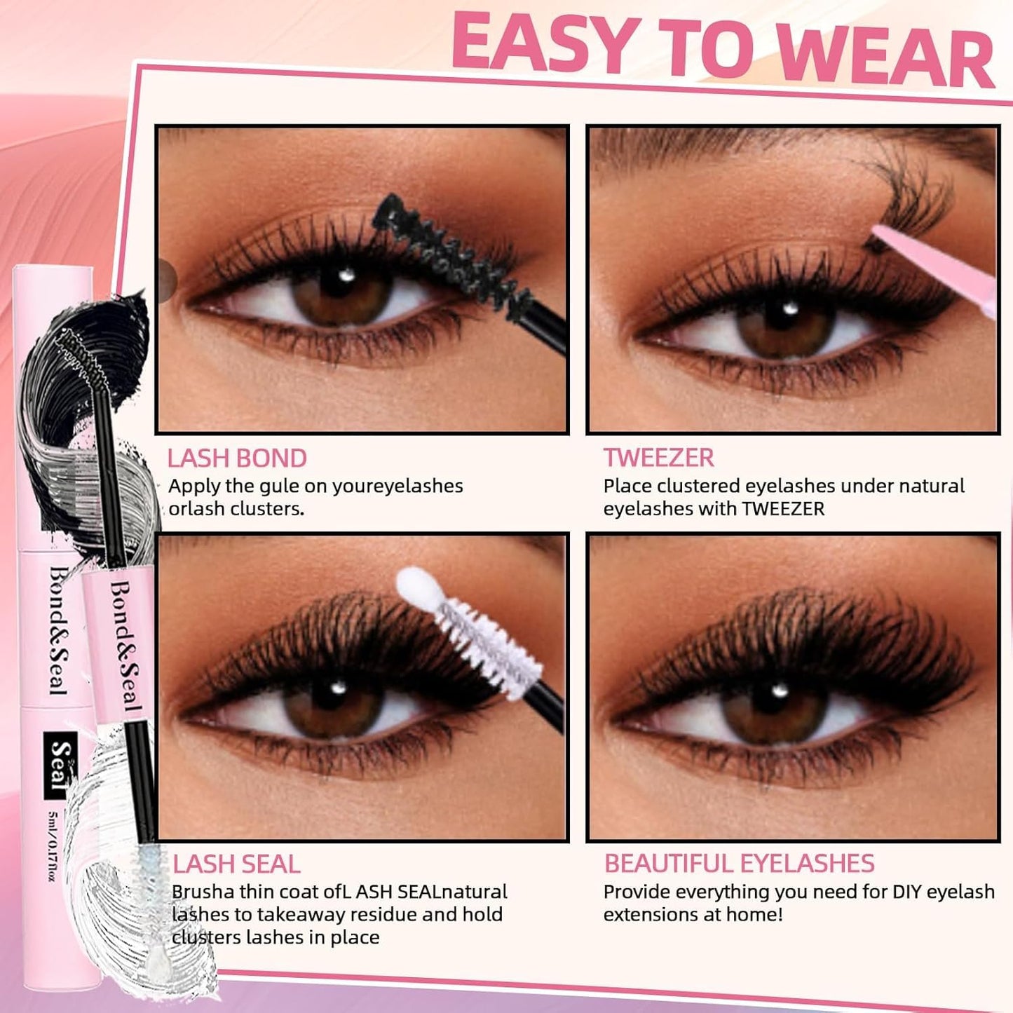 DIY Lash Extension Kit 900Pcs D Curl 9-18mm Lash with Lash Bond and Seal,Quick Glue Remover Lash Shampoo Cleansing Brush Wristband Tweezers Eyelash Brush Mini Applicator