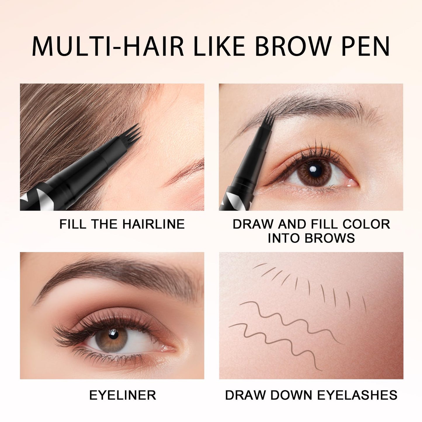 LAVONE 2-IN-1 Dual-ended Waterproof Eyebrow Pencil, with 4 Tip Microblading Pen and Ultra-Precise Brow Pencil, Dual-ended Eyebrow Brush, for Natural Looking Dark Brunette