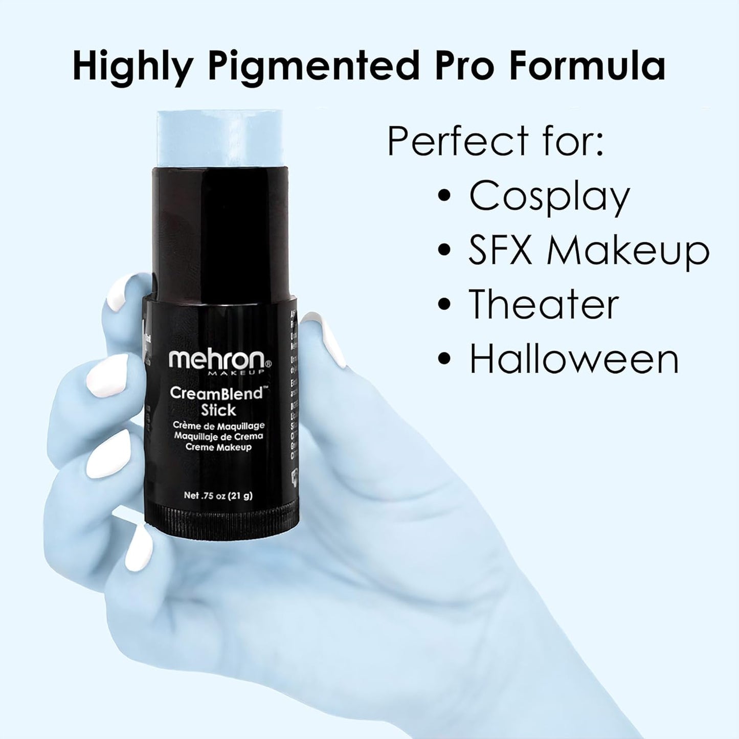 Mehron Makeup CreamBlend Stick | Face Paint, Body Paint, & Foundation Cream Makeup | Body Paint Stick .75 oz (21 g) (Pastel Blue)