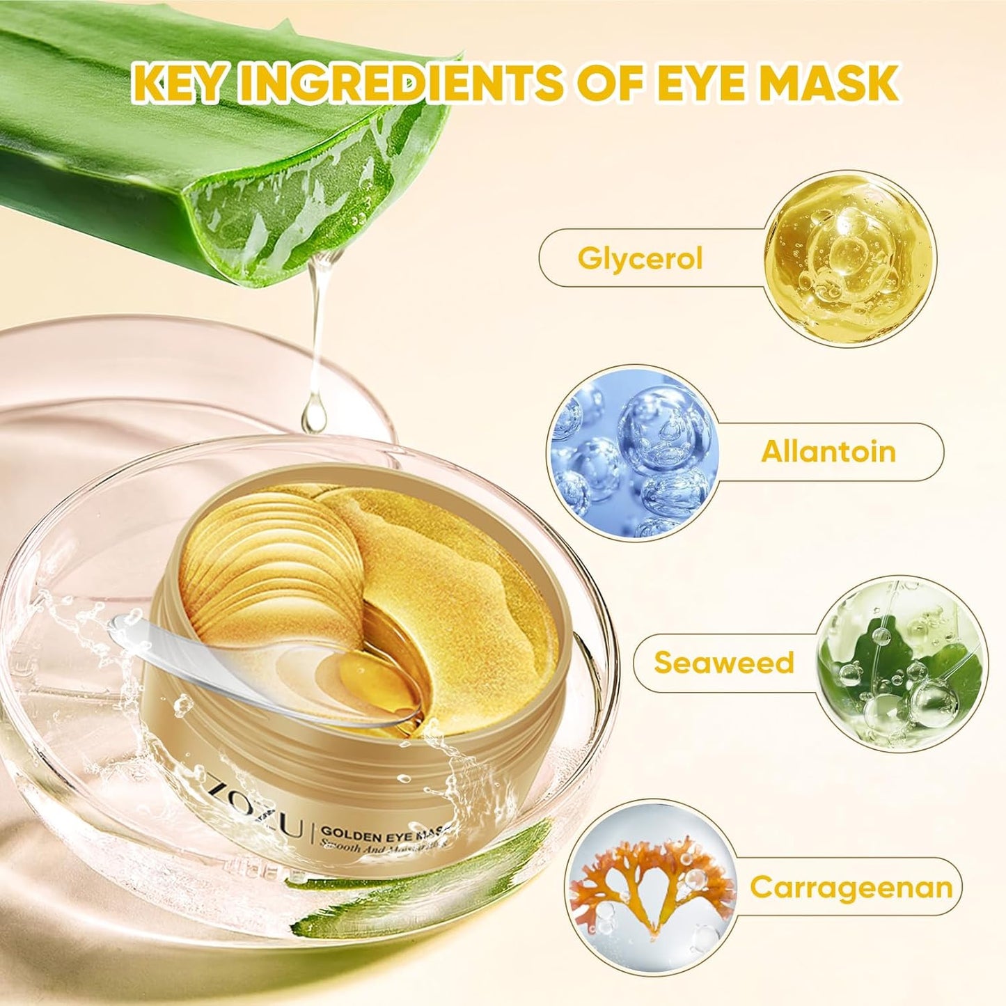 24K Gold Under Eye Patches-120 Pcs,Eye Mask Pure Gold Anti-Aging Collagen Hyaluronic Acid Under Eye Mask for Dark Circles, Puffiness & Wrinkles Refresh Your Skin（Gold）