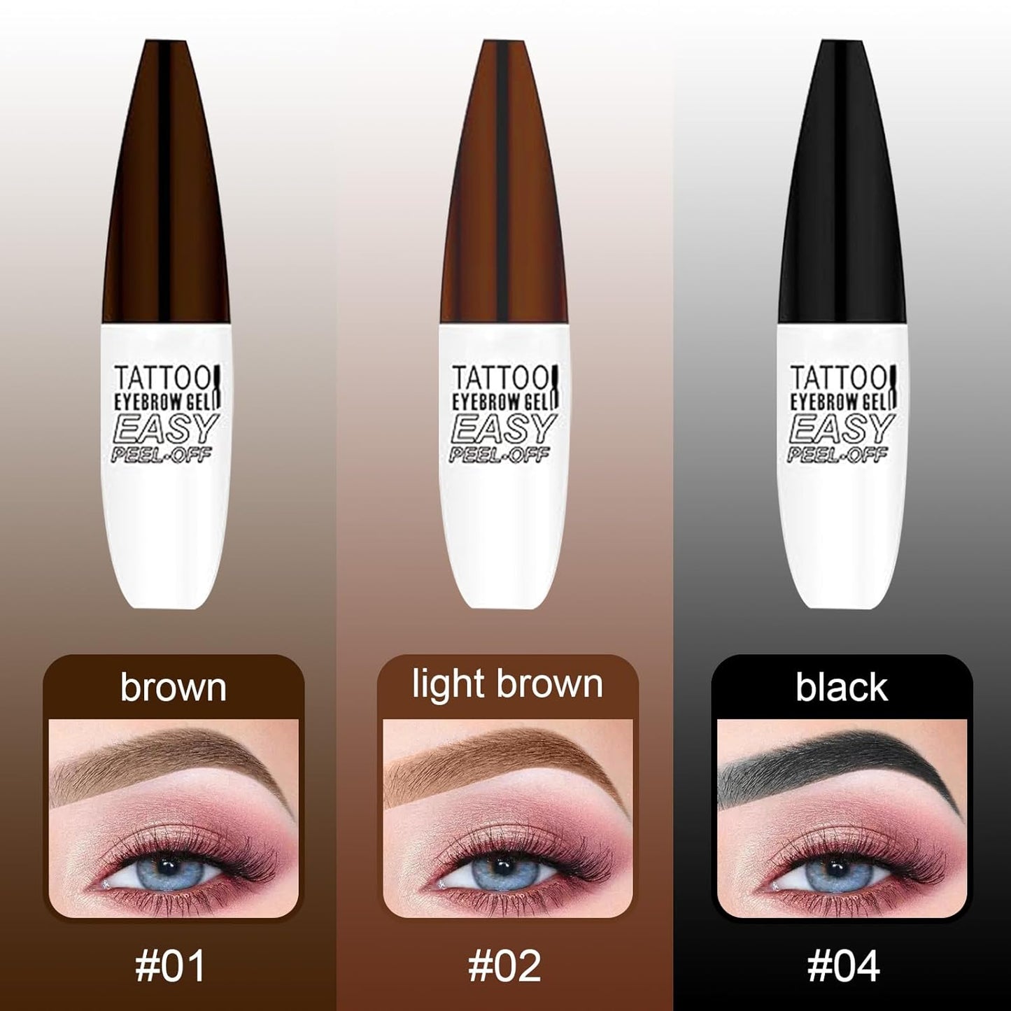 Easy Peel Off Eyebrow Gel Kit, Light Brown Tattoo Brow Gel, Long-lasting Waterproof and Transfer for Women to Achieve Natural Fuller Brows, Suitable for All Skin Types