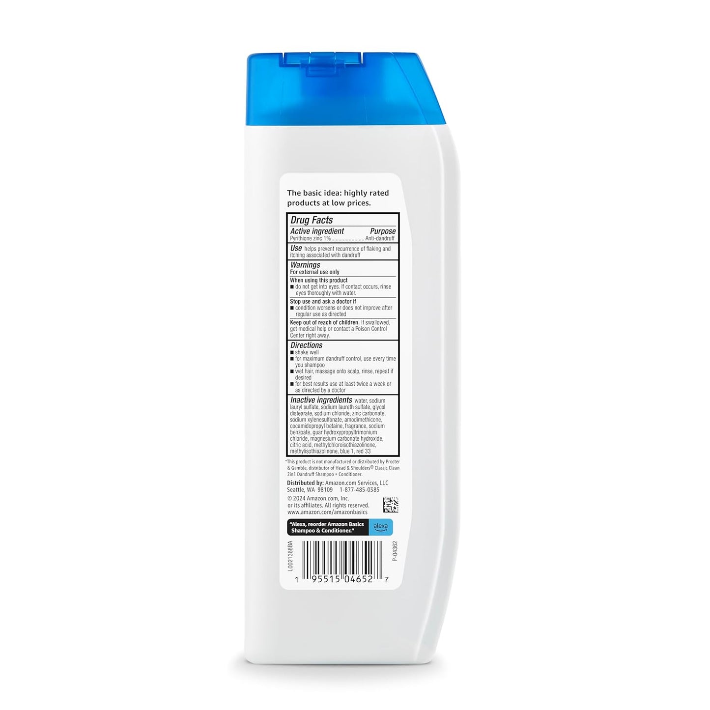 Amazon Basics 2-in-1 Dandruff Shampoo & Conditioner, Gentle and pH Balanced, 14.2 Fluid Ounces, 1-Pack (Previously Solimo)