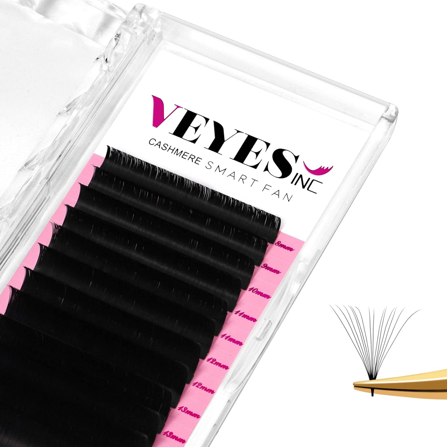 VEYES INC Cashmere Smart Fan Lash Extensions 0.03 0.05 0.07 C/CC/D Curl 8-20mm Mixed & Single Length, Super Matte Black Volume Lashes, Professional Supplies for Lash Techs (0.03 C 13mm)