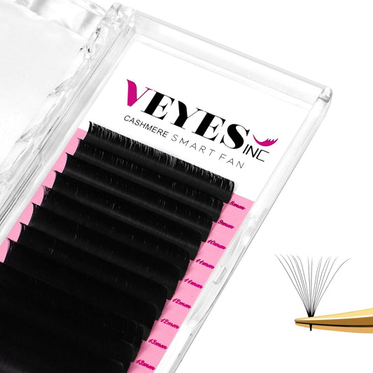 VEYES INC Cashmere Smart Fan Lash Extensions 0.03 0.05 0.07 C/CC/D Curl 8-20mm Mixed & Single Length, Super Matte Black Volume Lashes, Professional Supplies for Lash Techs (0.03 D 10mm)