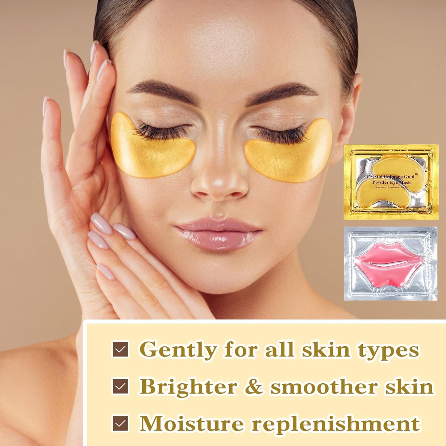 30PCS Lip Mask & Under Eye Mask, 24K Under Eye Patches for Puffy Eyes, Pink Lip Masks Skincare, Effectively Moisturizing the Lip & Eye Skin, Reducing Fine Lines & Dark Circle