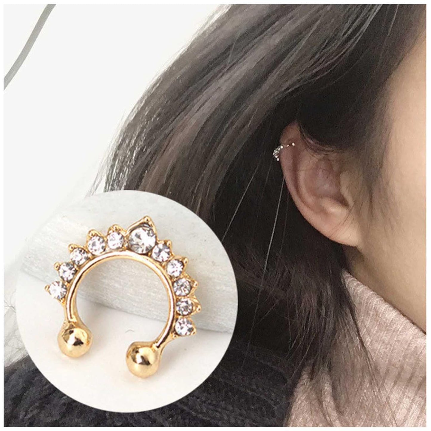 Boho Crystal Ear Cuff Earrings Gold Cz Pave Conch Ear Cuffs Earrings Rhinestone Hoop Cuff Earrings Non Pierced Earrings Jewelry for Women and Girls