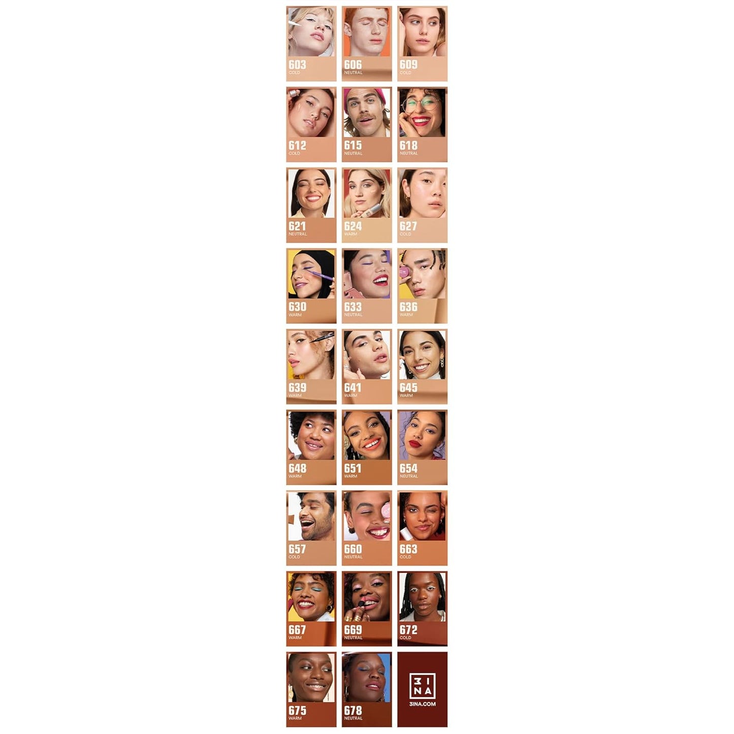 3INA The 24H Foundation 645-24H Long-Wearing Formula - Medium To High Buildable Coverage - Smooth Matte Finish - Expanded Shade Selection - Waterproof, Cruelty Free, Vegan Makeup - 1.01 Oz