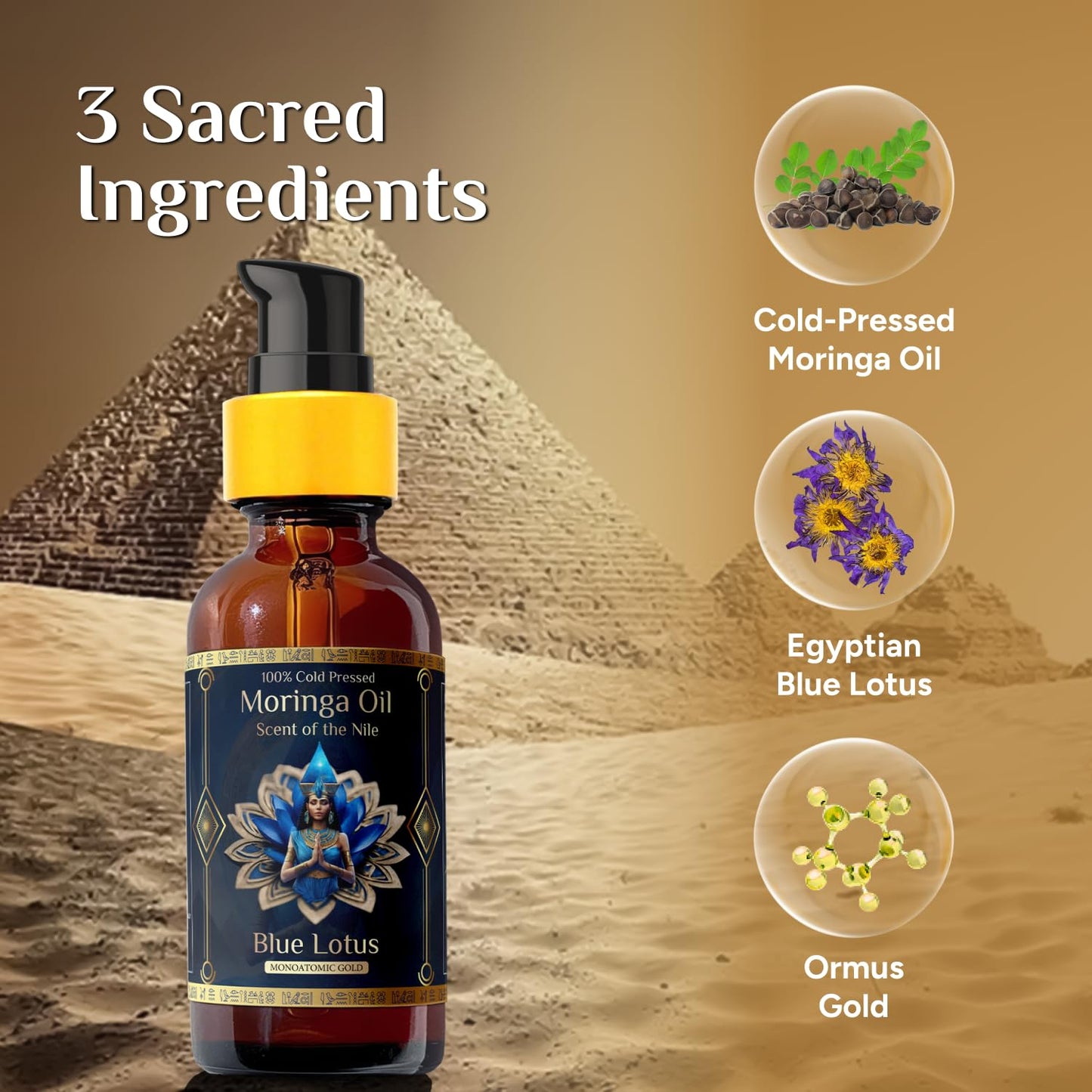 Pure Organic Moringa Oil with Blue Lotus Flower – Deep Hydrating & Anti-Aging Ritual Oil for Skin, Hair & Nails – Premium 100% Cold Pressed Moringa Seed Extraction, Nourishes & Hydrates Skin 2oz.
