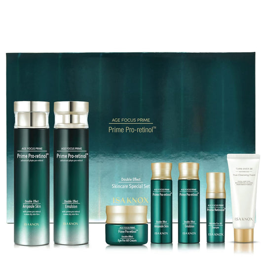 Isa Knox AGE FOCUS PRIME DOUBLE EFFECT SKINCARE - Korean Skincare, Lightweight but Nourishing Toner, Emulsion Lotion, Serum, Cream, Cleansing Foam (417ml / 14.10 Fl Oz)