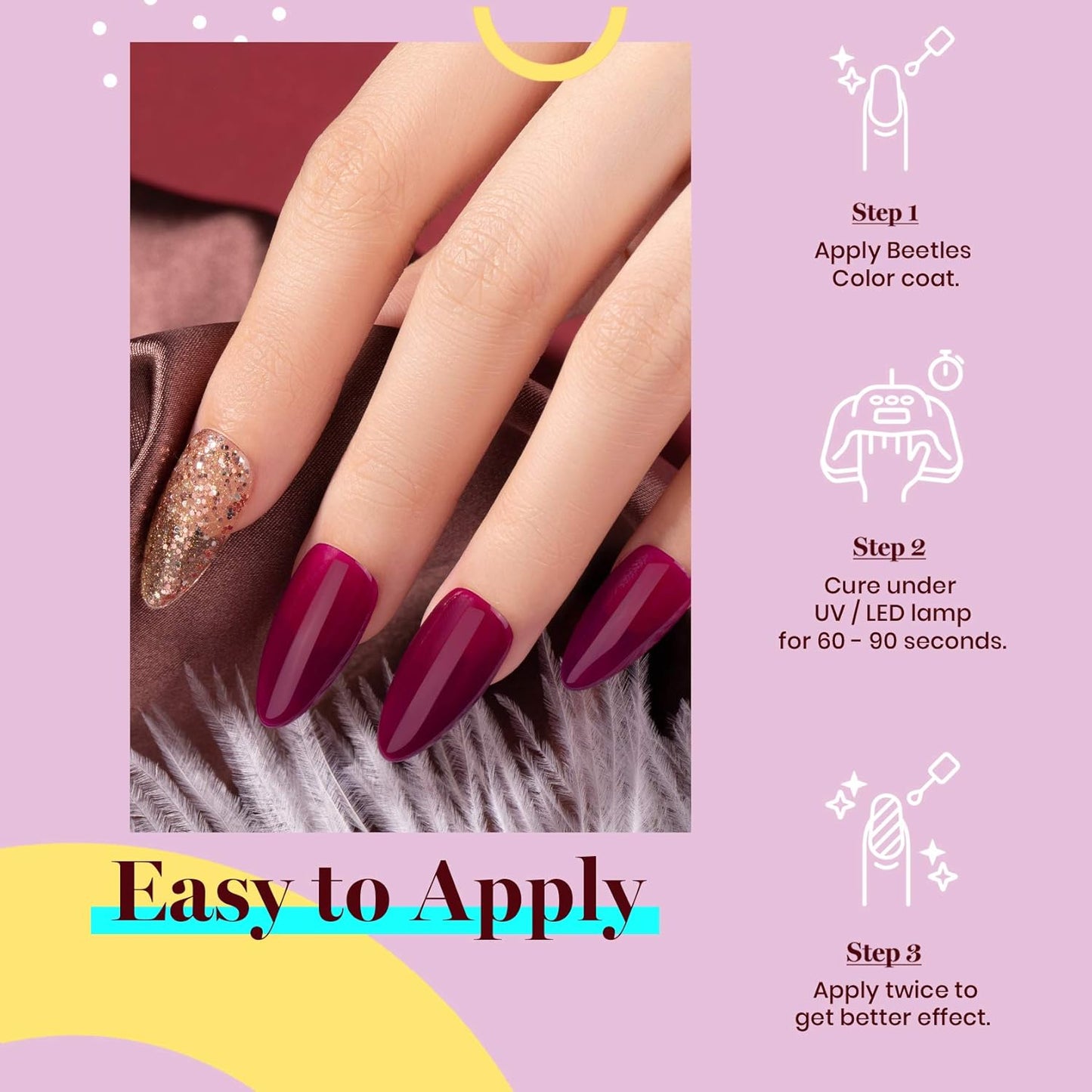 Beetles Wine Red Gel Nail Polish, Burgundy Red Plum Fall Gel Polish Soak Off Uv LED Lamp Nail Art Manicure Salon DIY Design at Home Gifts for Women 0.51 Fl Oz