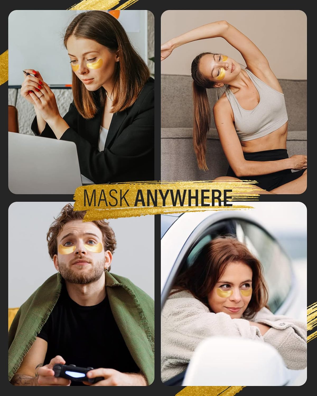24k Gold Under Eye Patches (30 Pairs), eye mask, Collagen Skin Care Products, Eye Patches for Puffy Eyes, eye masks for dark circles and puffiness