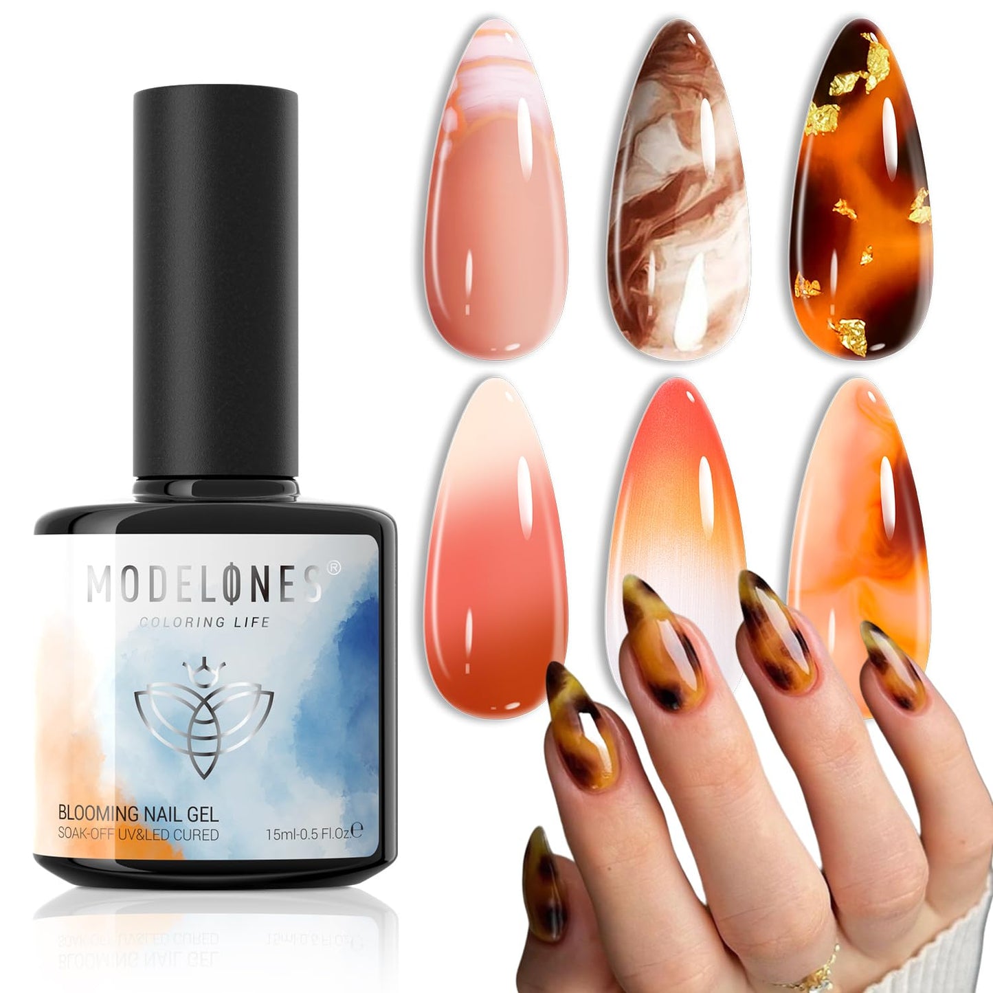 modelones Blooming Gel Nail Polish, 15 ml Clear Nail Art Accessories Stuff for Spreading Effects, Floral Print, Marble, Watercolor Design