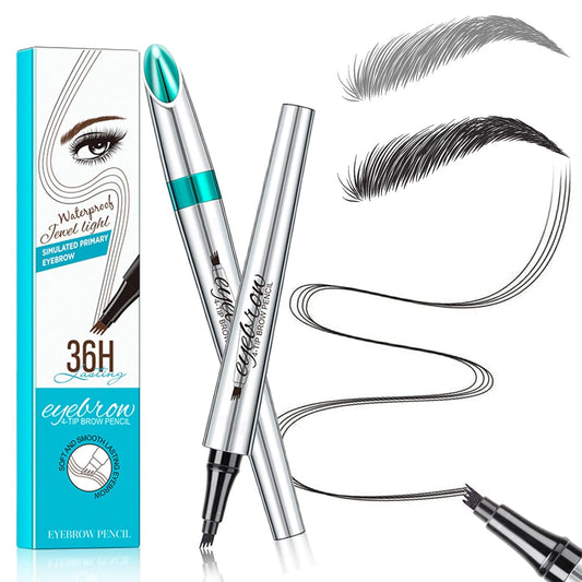 Microblading Eyebrow Pencil, Eyebrow Pen with an Upgrade Micro-Fork Tip Applicator, Waterproof Long-Lasting Microblading Brow Pen, Brow Pencil for Natural Looking Brows Makeup, Black, 1Pcs