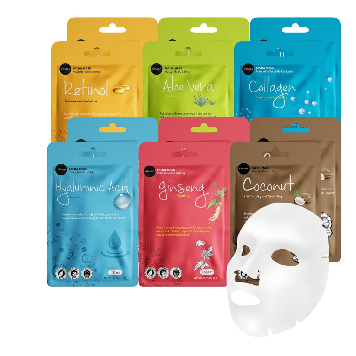 Celavi Collagen Face Sheet Mask K-Beauty Korea Skin Care Moisturizing New D Type- 12 Sheets