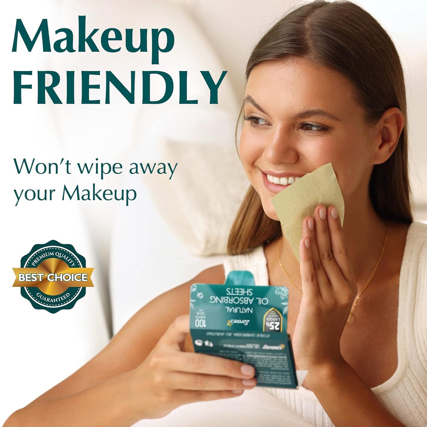 Natural Green Tea Oil Blotting Sheets for Face - 25% Larger Sheets (4.7x3”) - 600 Makeup Friendly Blotting Papers for Face - Easy Dispensing Oil Absorbing Sheets for Face