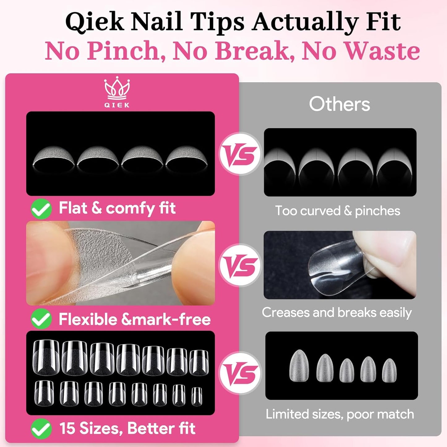 Extra Short Square False Nail Tips, 15 Sizes 510 PCS Clear French Press On Fake Nail Pre-shaped Half Matte Full Cover Gel Nail Tip Extensions Thick Long Lasting for DIY Beginners & Salon Manicure