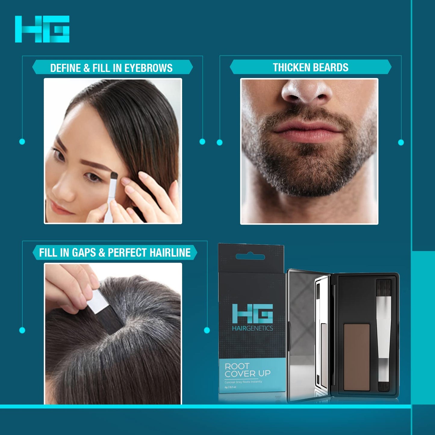 Root Touch Up Hair Color Root Cover Up with Double-Ended Brush for Hair Color for Gray Hair Coverage - Portable Hair Powder Solution for Quick Gray Coverage (Black, 6g)