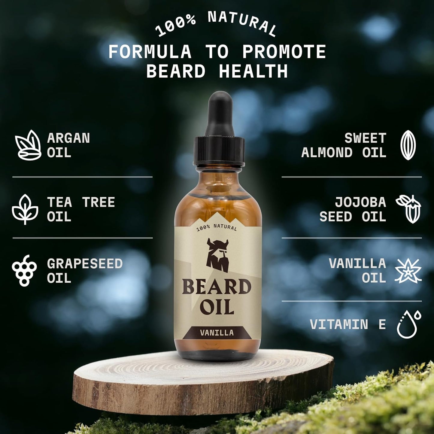 Striking Viking Beard Oil for Men - 2 Fl Oz, 3 Pack, Vanilla Scent - Naturally Derived Conditioner with Almond, Tea Tree, Argan & Jojoba Oil for Beard Growth, Softening & Moisturizing