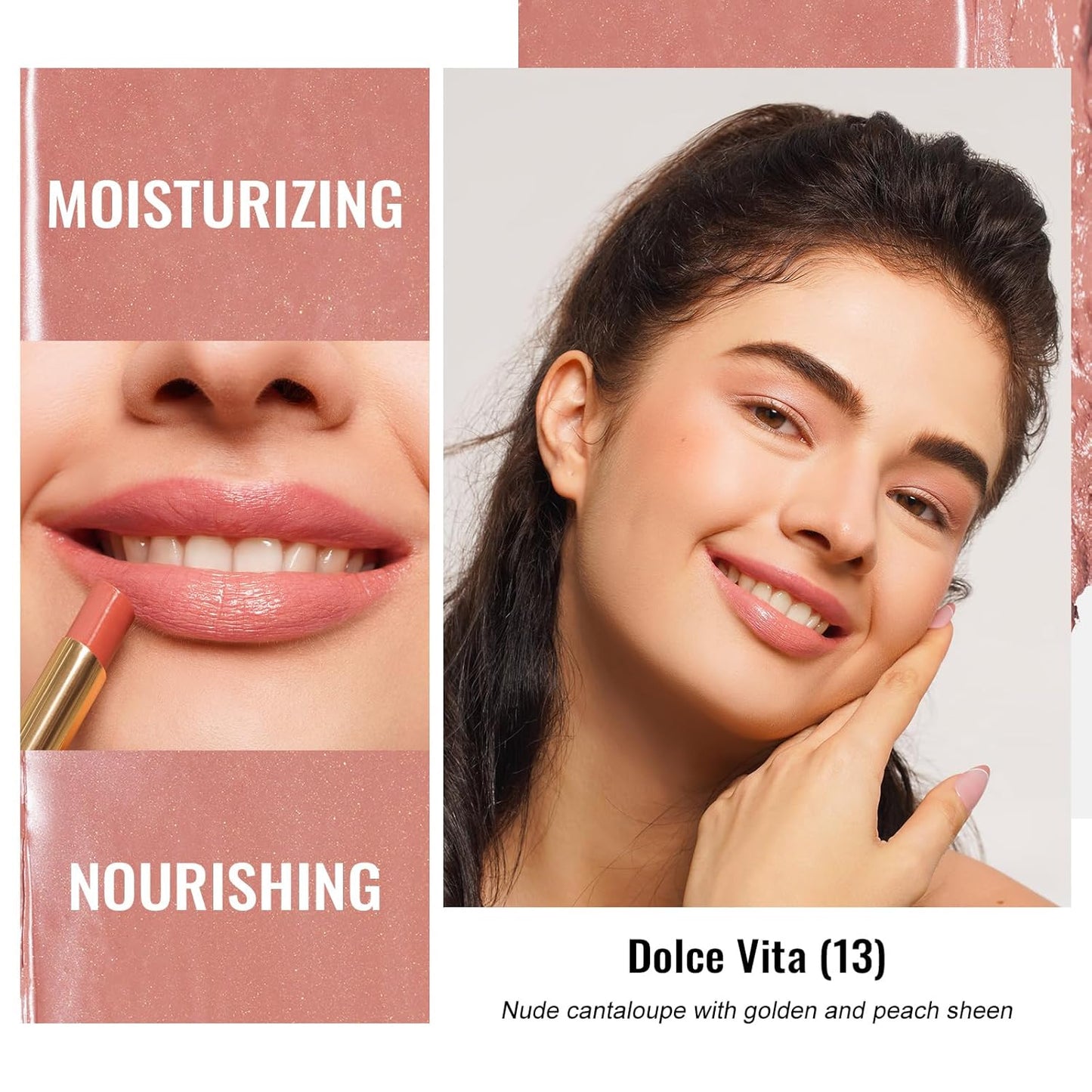 Oulac Moisturizing Shine Pink Peach Lipstick for Women - 2 in 1 Pink Peach Glossy Tinted Lip Balm, Hydrating Winter Lipstick for Dry Lips,Shine Juicy Finish Vegan 2.2g/0.07oz (G13)