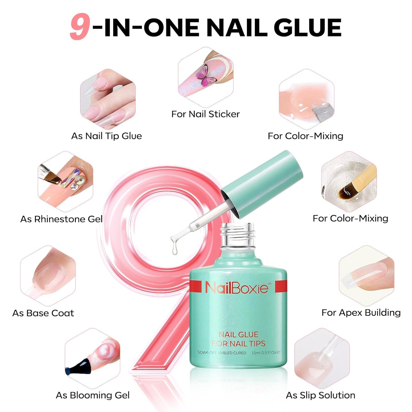 Modelones Gel Nail Kit, Press On Nails Kit with LED Light, 150 PCS Extra Short Pink Square, 15 Sizes French Tip Press on Nails, NailBoxie Pre-Colored Nail Tips for Easy DIY Nail Art