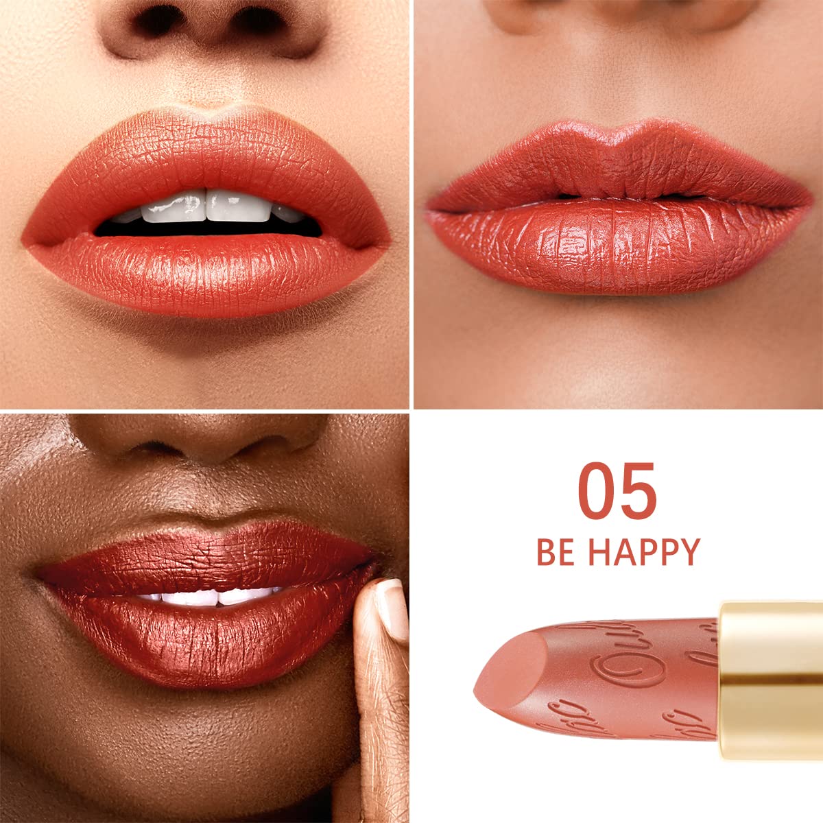 Oulac Metallic Orange & Coral Pink Lipstick Set - 2PCS Vegan Lightweight Hydrating Formula with High Impact Lip Color for Full Coverage Lip Makeup, Christmas Gifts for Women, 05+25