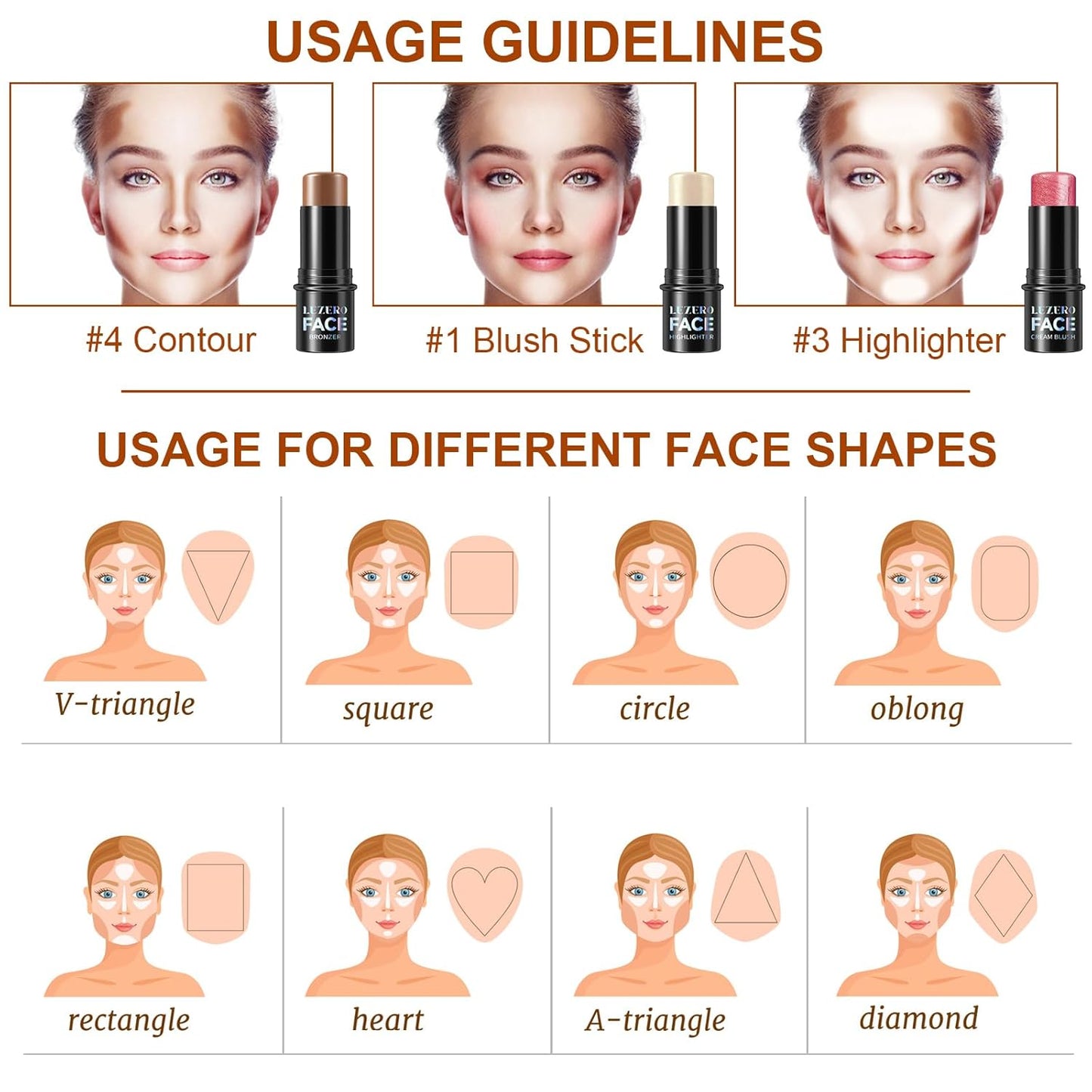 Lezero 3Pcs Contour Stick Makeup Kit, Shades with Matte Finish Highlighter, Blush and Bronzer Stick for Sculpt the Face and All Skin Type, Long Lasting, Smooth, Non-greasy, #2 LIGHT FAIR
