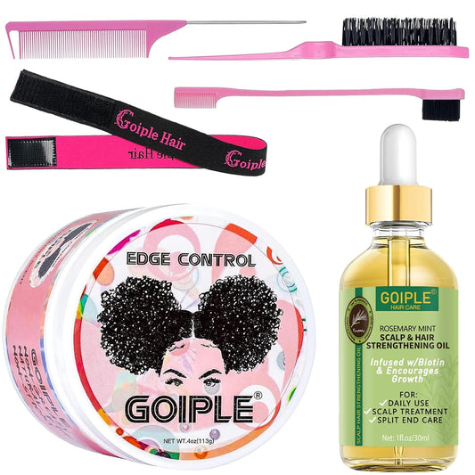 Edge Control Wax, Hair Styling Product, Strong Hold Non-greasy Edge Control Gel, Edge Wax, Rosemary Oil for Hair Growth, for Black Hair, Includes Edge Brush, 4 oz