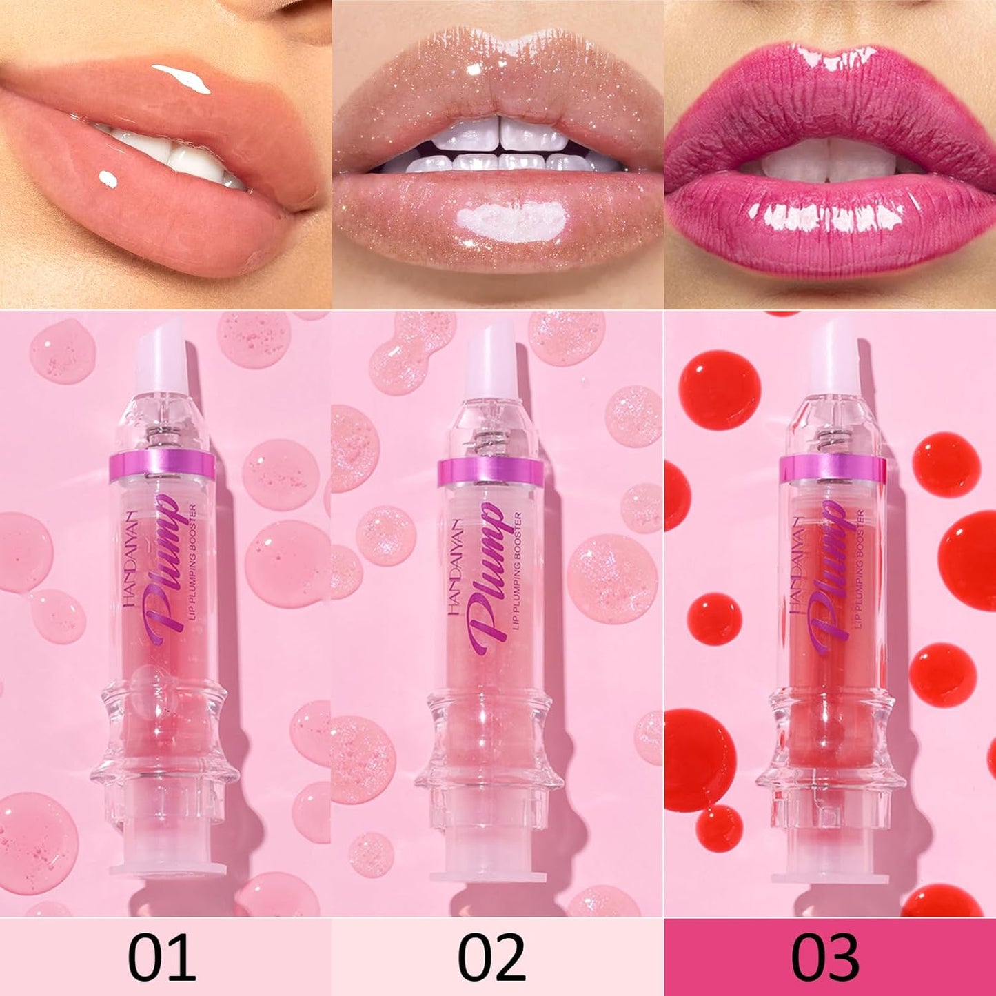 Erinde 3 Colors Lip Plumping Booster, Spicy Lip Plumper Gloss Lip Plumping Oil, Ultra-Hydrating & Nourishing Plump Lip Plumper, Glossy Finish Fuller Natural Lip Gloss for Women Girls