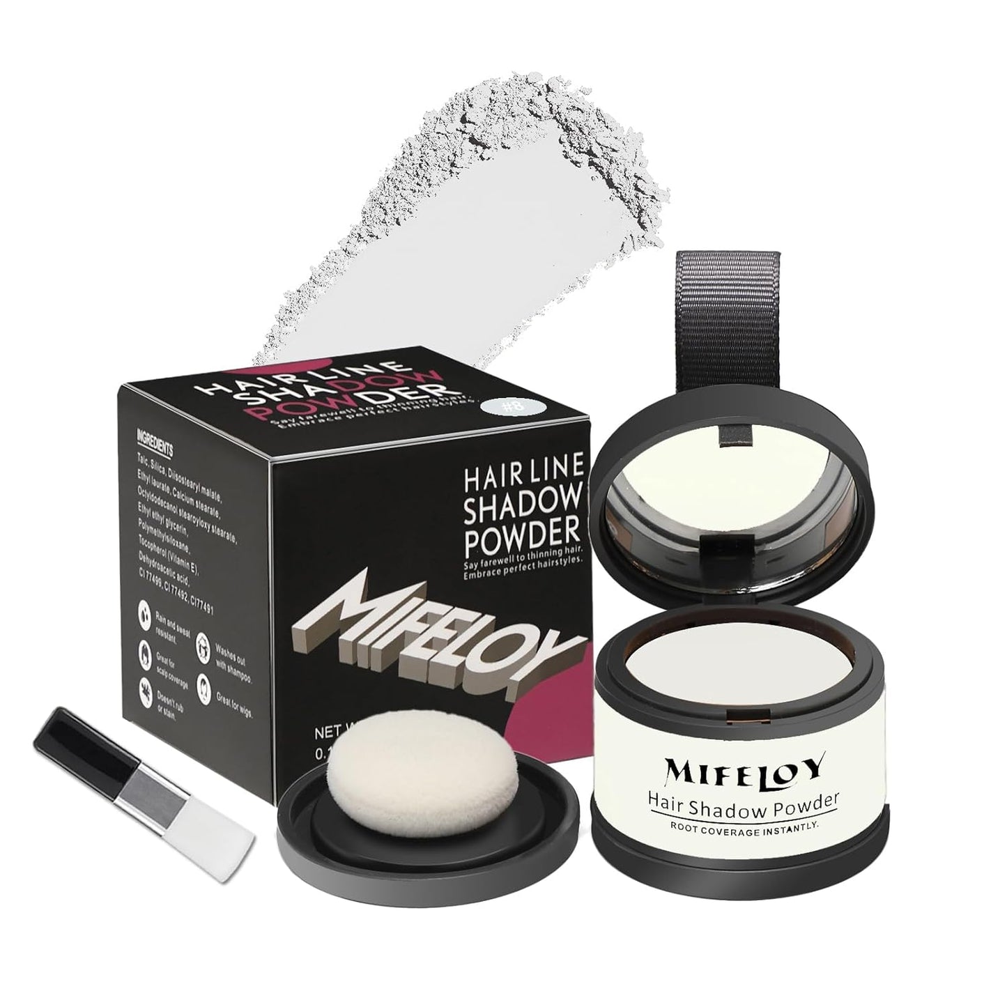 Root Touch Up Powder, Instantly Gray Hair Cover Up, Women Color Root Coverage Shadow Powder for Thinning Grey Hairline, Men Roots Concealer for Hair Loss Beard Line Eyebrow, White