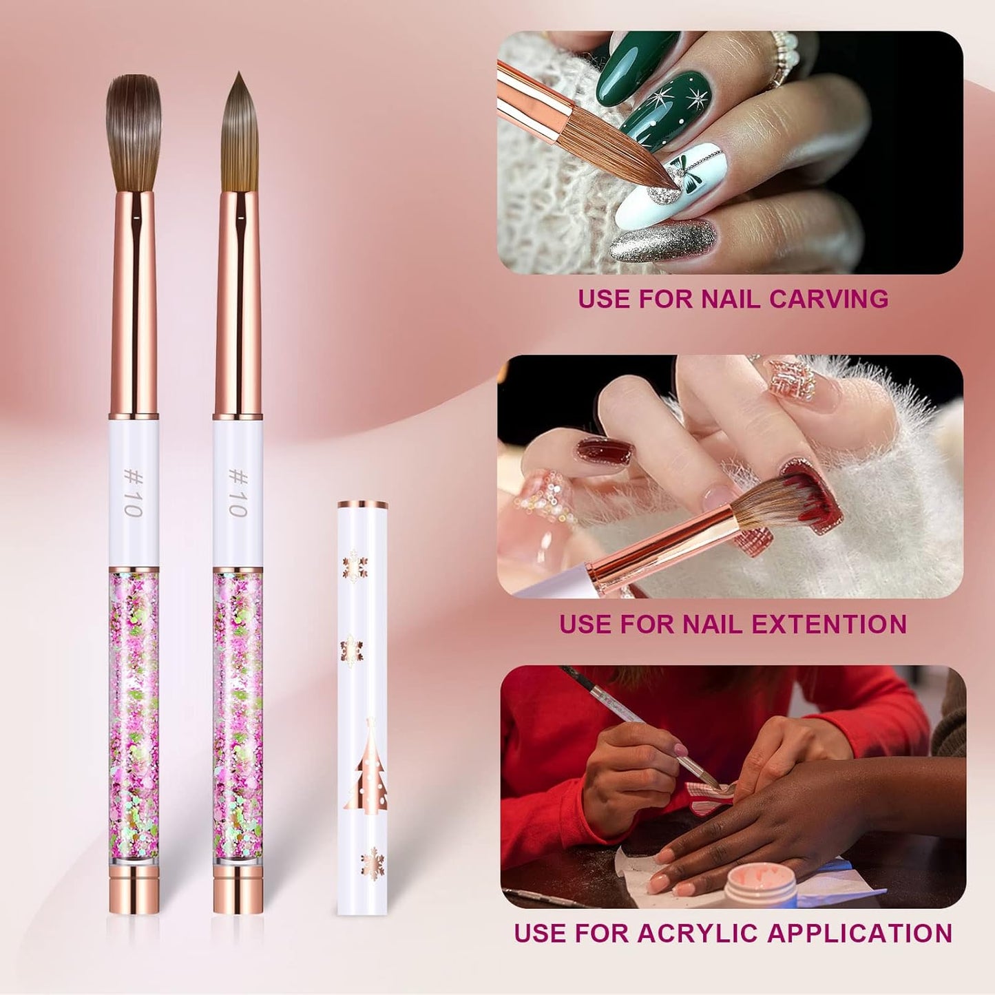 Acrylic Nail Brush Size 10,KEMEISI 100% Pure Kolinsky Nail Art Brushes Sturdy Handle Oval Shaped Acrylic Powder Nail Design Tools for Professional Manicure DIY Home Salon (White)