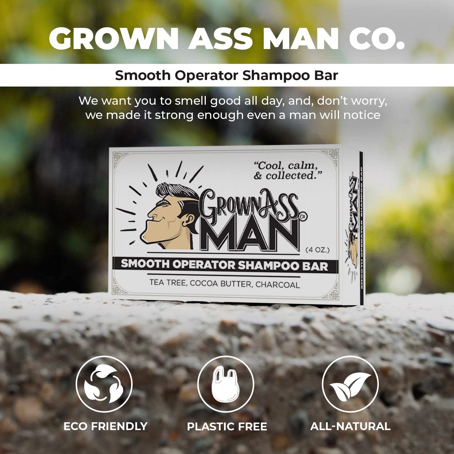 Solid Shampoo Bar Rich Lather 3 in 1: Hair, Beard & Body Wash - Plastic Free & Eco-Friendly, Natural & Organic Clean for All Hair Types, 4oz Bar (Smooth Operator, Single)