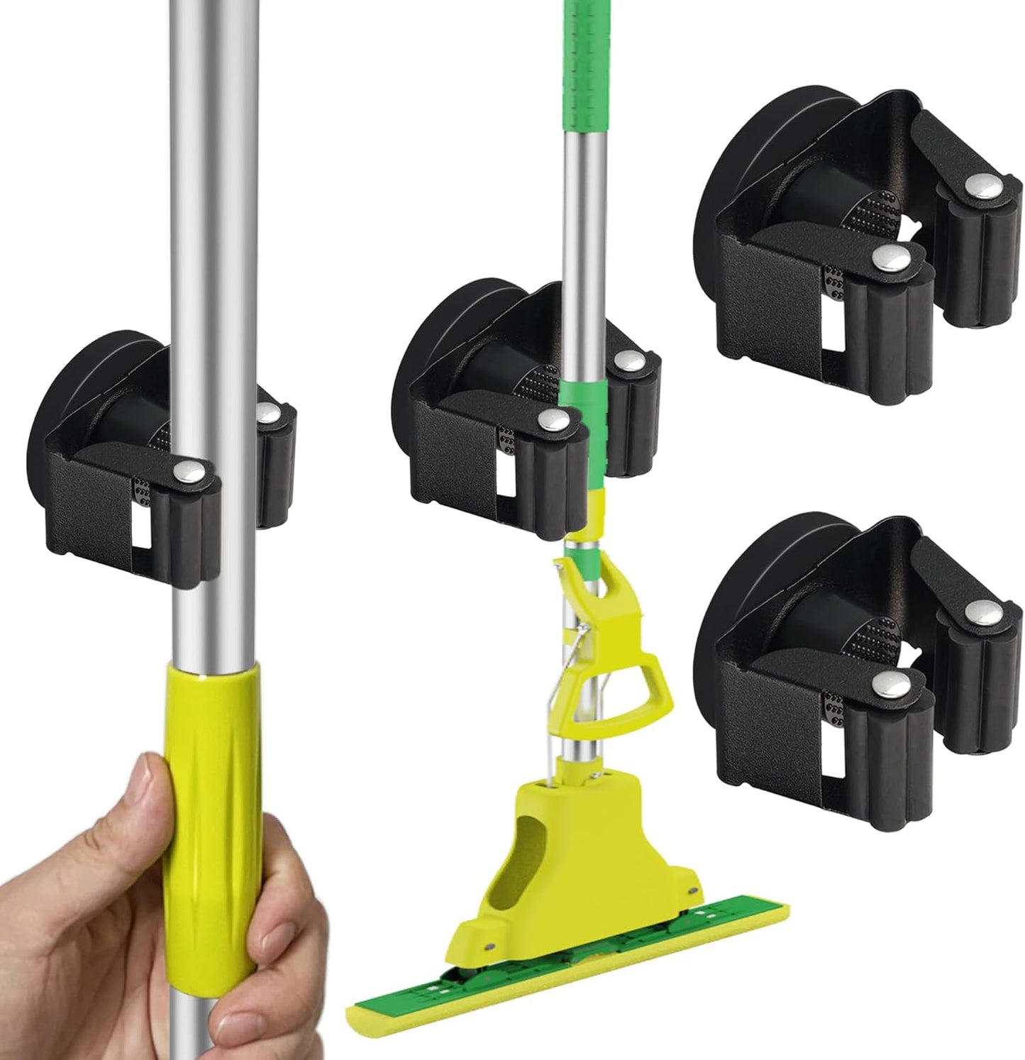 ULIBERMAGNET Magnetic Mop Broom Holder,Heavy Duty Movable Magnetic Broom Holder Rack,Anti-slip Wall Mounted Utility Storage Mop Shovel Hanger for Garage, Kitchen, Laundry, Garden(2 Pack/Black)