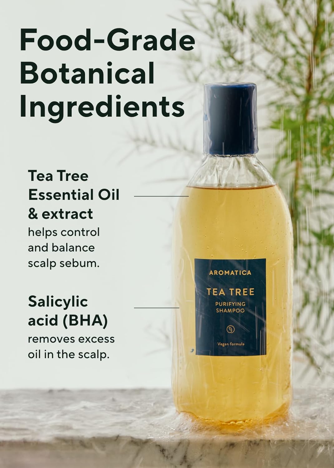 AROMATICA Clarifying Tea Tree Shampoo, Organic Tea Tree Oil, Natural, Dandruff, and Itchy Scalp Care, scalp exfoliator, for Men & Women, include Mint and Peppermint, Sulfate Free, Vegan, 13.5 fl oz