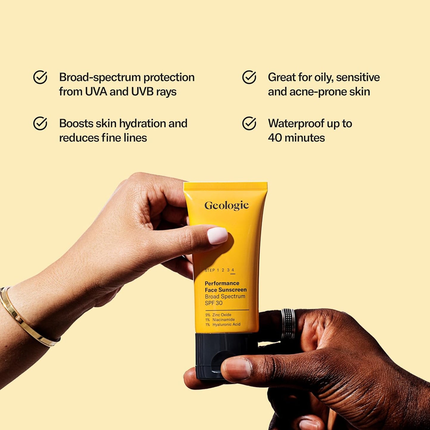 Geologie Broad-Spectrum Face Sunscreen SPF30 Moisturizer | Invisible, Ultra Light, Reef-Safe Daily Face Suncreen with Hyaluronic Acid and Niacinamide | 75ML | 100 Day Supply