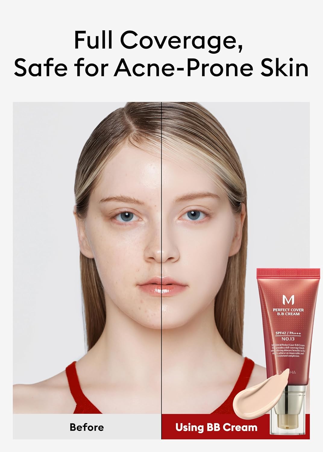 MISSHA M Perfect Cover BB Cream No.13 Bright Beige for Fair Skin SPF 42 PA +++ 1.69 Fl Oz - Tinted Moisturizer for face with SPF