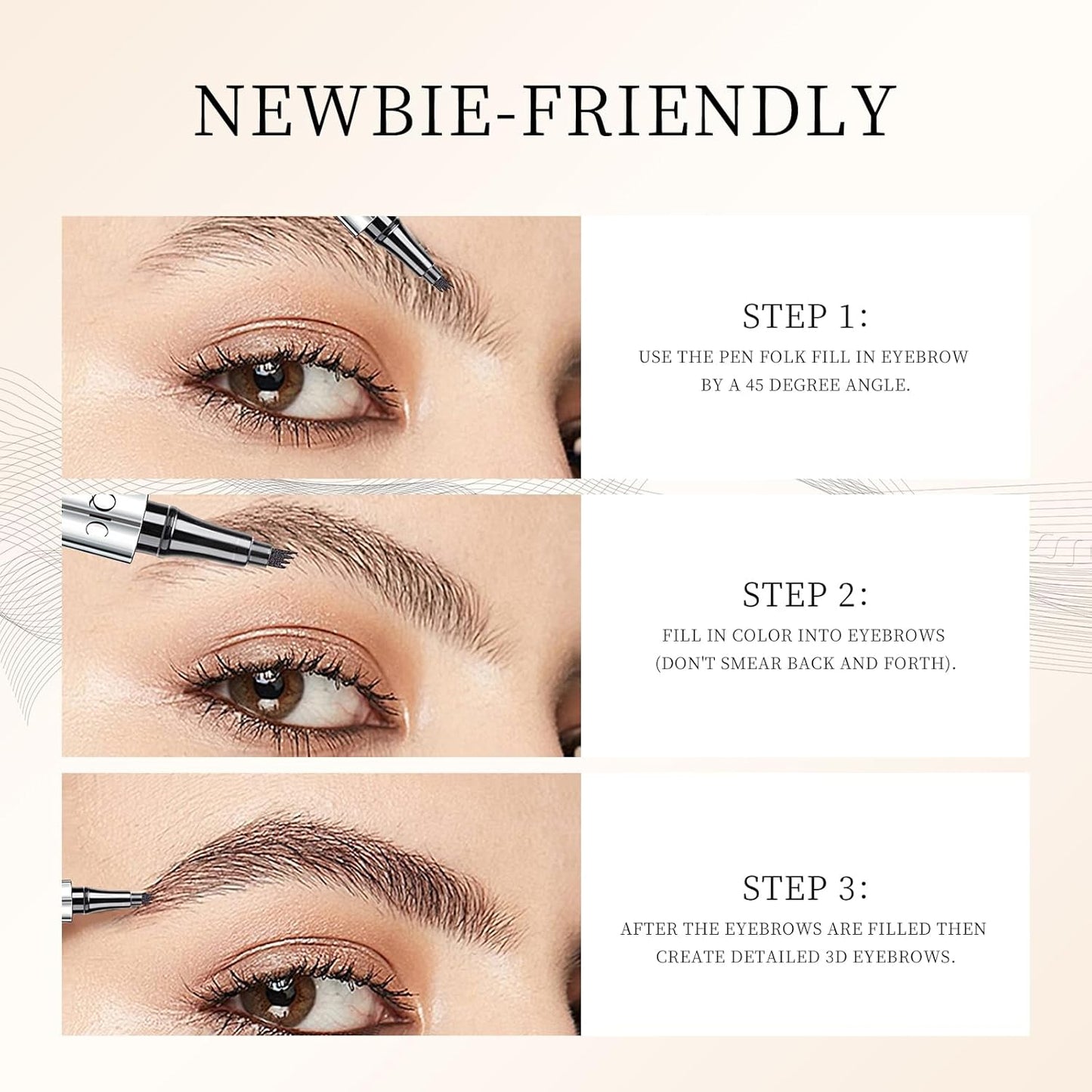 QIC Eyebrow 4 Tip Brow Pencil, Microblading Pen Waterproof Long-Lasting with Upgrade Micro-Fork Tip Applicator for Natural Brows (Black-04)