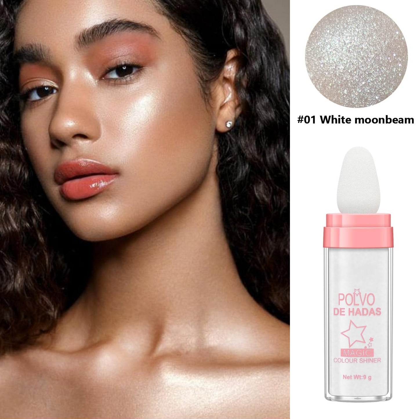 2PCS Polvo De Hadas Fairy Highlight Patting Powder Highlighter Body Brightens the Natural Three-dimensional Face Powder Blusher (#01 White & #02 Pink)